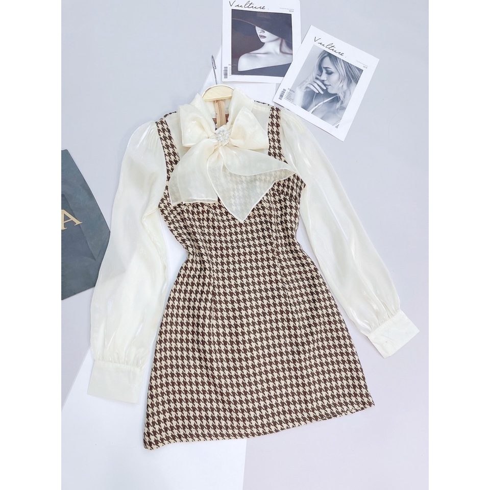 ĐẦM DẠ TWEED YẾM ÁO SƠ MI TRẮNG VÁY TIỂU THƯ