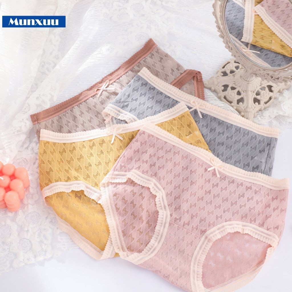 Quần lót nữ Cotton cao cấp phối ren nơ nhẹ nhàng, chật liệu co dãn thoáng khí – MUNXUU QC62