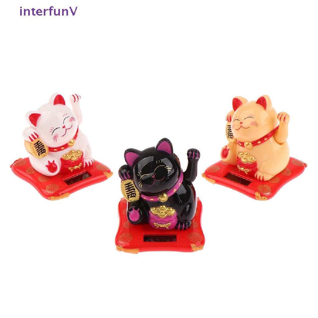 [InterfunV] Đồ Trang Trí Xe Hơi Hình Mèo May Mắn Maneki Neko Vẫy Cánh Tay Chạy Bằng Năng Lượng Mặt Trời [Mới]