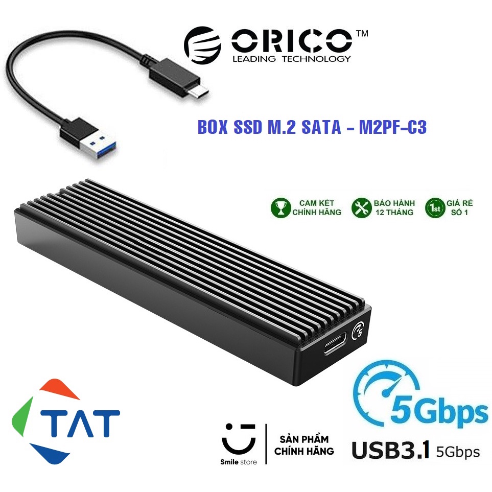 Box di động SSD M.2 NGFF SATA Chuẩn USB 3.1 Gen1 Orico M2PF-C3-BK