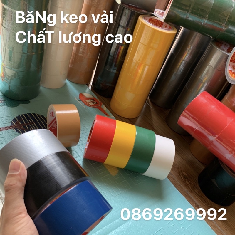 Băng keo vải xám ghi bản 5cm x 10m xanh đỏ đen vàng trắng nâu đủ các màu