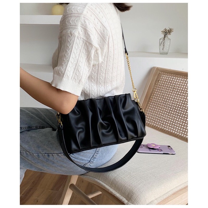 Túi xách nhún da mềm - mang được 2 kiểu, 2 màu đen trắng