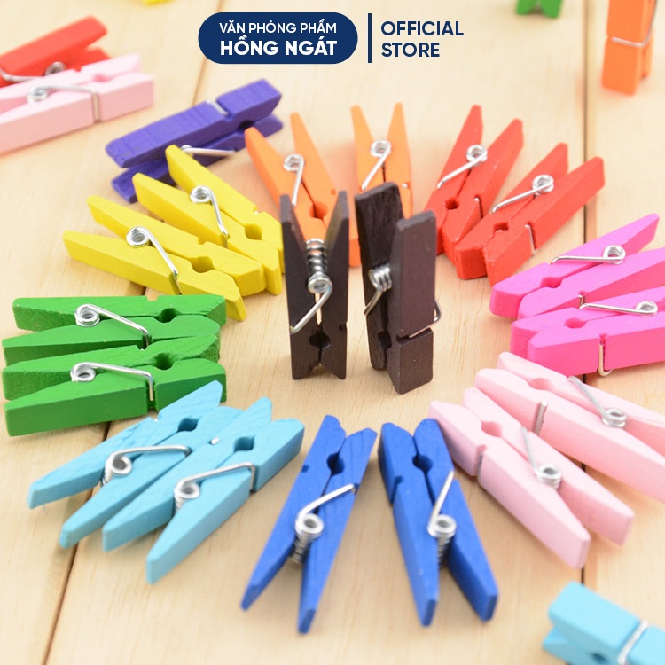 Set 50 kẹp gỗ treo ảnh trang trí mini nhiều màu kích thước 3,5*0,7cm đồ dùng học tập văn phòng phẩm KG02