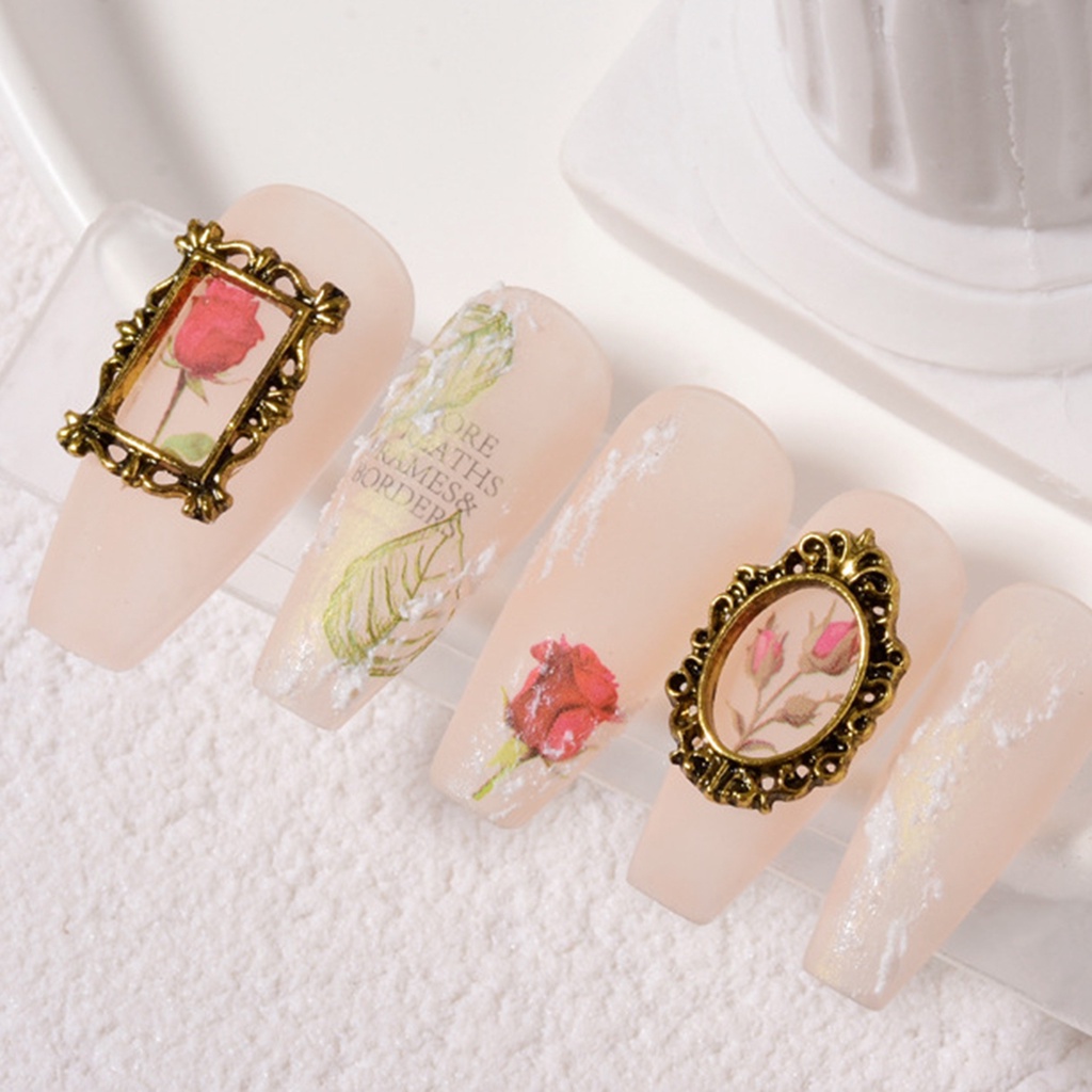 Set 5 Phụ Kiện Trang Trí Móng Tay 3D Bằng Hợp Kim Thiết Kế Đục Lỗ Phong Cách Vintage