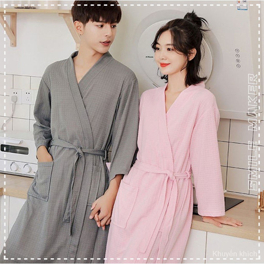 Áo choàng tắm ngủ mỏng dáng rộng điều hòa khí kiểu xuân thu Nhật Hàn quyến rũ cho nam và nữ