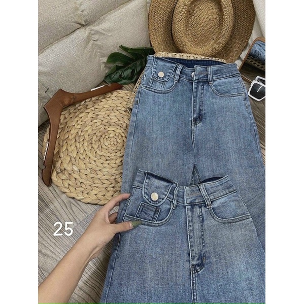 Quần Jean Nữ Lưng Cao Nắp Túi Co Giãn - Quần Bò Nữ Cạp Cao Dáng Ôm Nắp Túi Chất Jeans Đẹp Cao Cấp Senorita