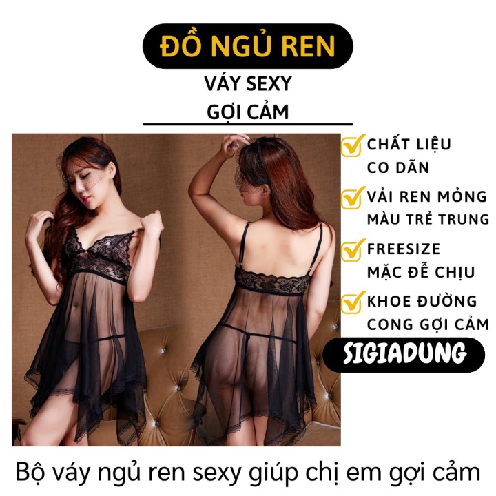 [SGD] Đầm Ngủ Sexy - Váy Ngủ 2 Dây Ren Xuyên Thấu Gợi Cảm, Siêu Mỏng 6433