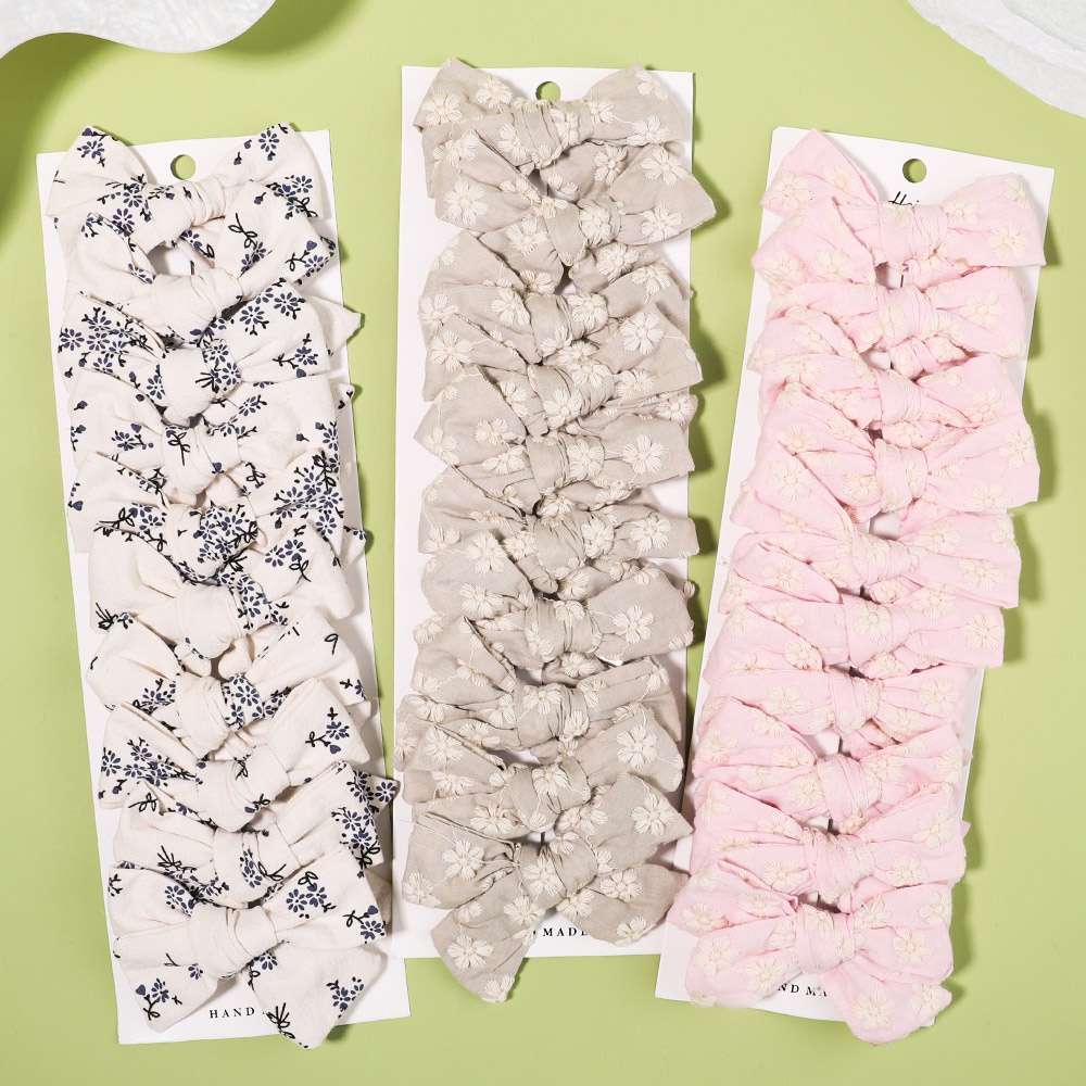 KIDSBOWS 10Pcs/Set Flower Print Bow Hair Clips for Kids Girls Cute Floral Embroidery Bowknot Hairpins Barrettes Headwear Hair Accessories