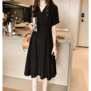 Đầm cổ V thun eo 2 màu
