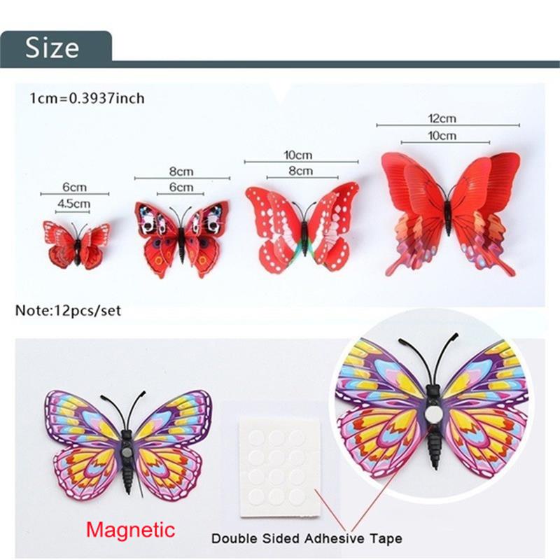 Set 12 miếng dán tủ lạnh họa tiết bướm 3D dễ thương