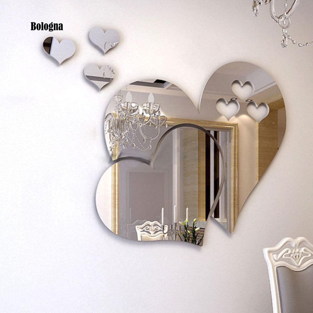 Decal dán tường hình trái tim 3D hiệu ứng tráng gương dễ dàng gỡ bỏ