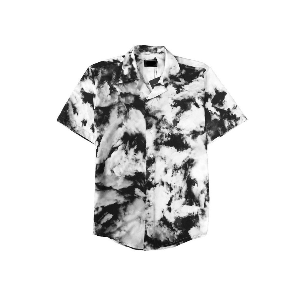 Áo Sơ Mi Hoạ Tiết Mây Cloud Tay Ngắn Cổ Vest Thời Trang Unisex Vải Lụa Chéo | BigBuy360 - bigbuy360.vn