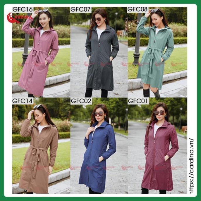 Áo Khoác Nữ, Áo Gió Nữ Vân Xước Dáng Dài 2 Lớp CARDINA Cao Cấp Siêu Phẩm Cản Gió, Chống Thấm Nước, Kèm Đai Thắt