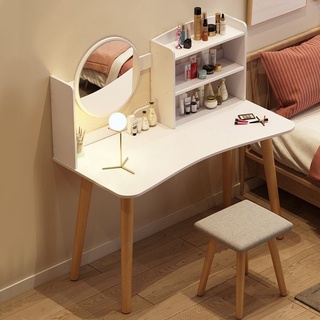 Bàn trang điểm bắc âu gương tròn size lớn có kệ, bàn làm việc decor phòng kiểu Hàn IGA-GP84