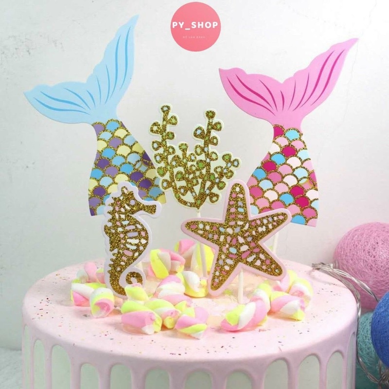 Combo 5 set đuôi cá, san hô trang trí bánh kem