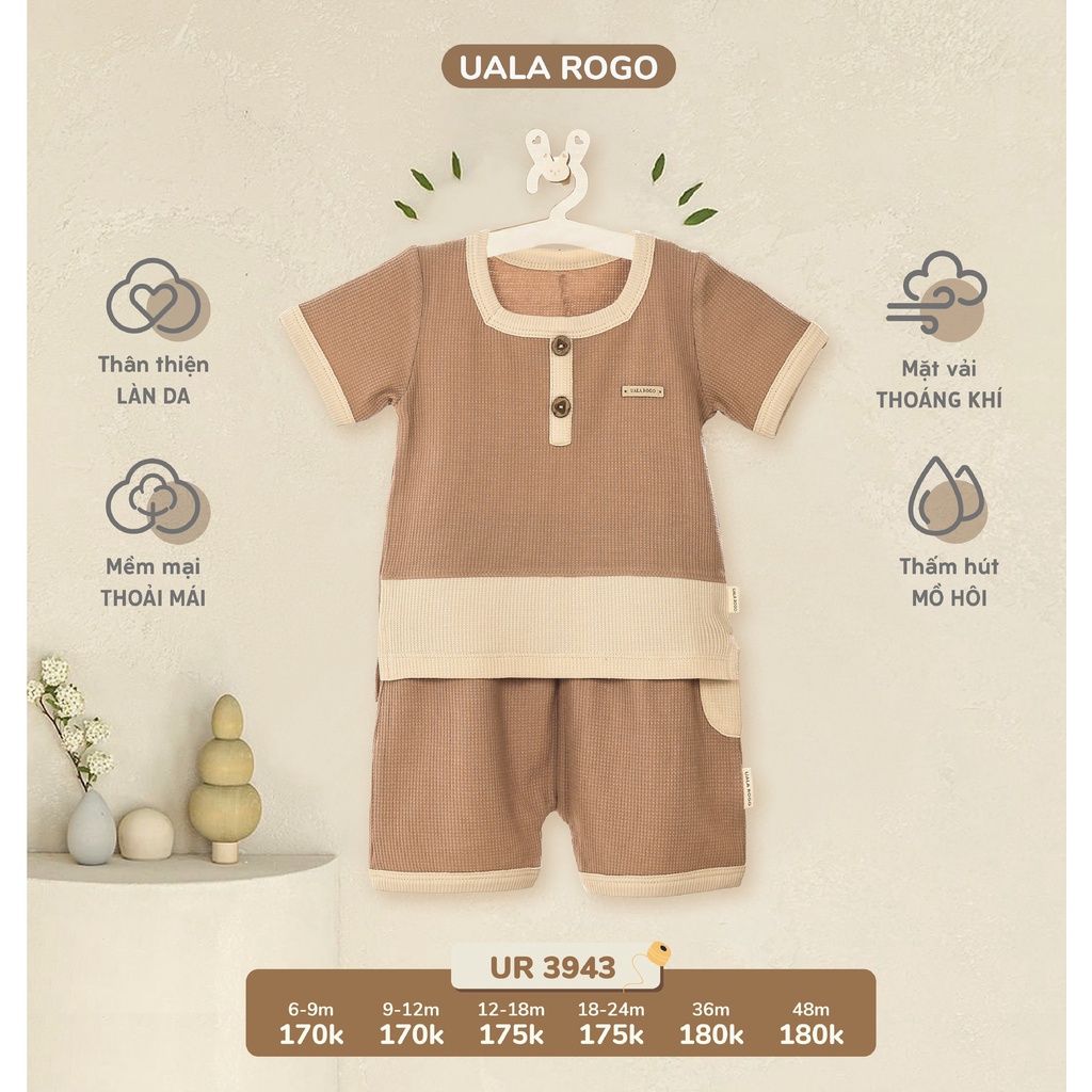 Quần áo bé trai Ualarogo 6 tháng - 4 tuổi cộc tay hè vải cotton thấm hút thoáng mát cổ tròn quần đùi