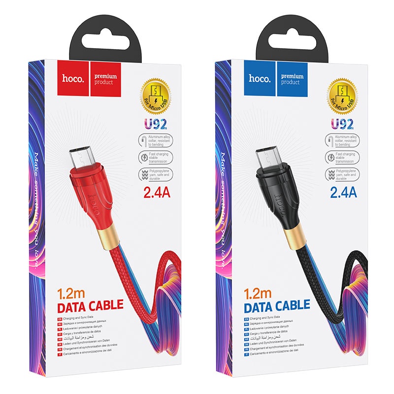 Cáp sạc nhanh Hoco U92 dòng 2.4A siêu bền dây dài 1.2m cho smartphone