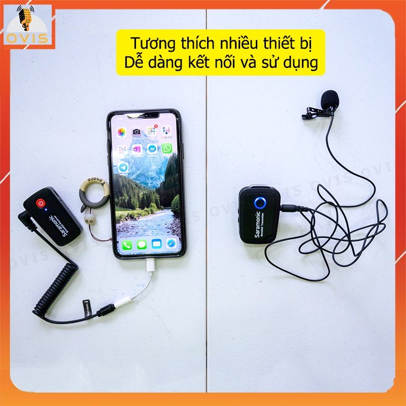 Saramonic Blink500 B1 / B2 - Micro Cài Áo Không Dây Cho Máy Ảnh, Máy Quay, Điện Thoại, Phạm Vi Thu 50m, Pin 5h Liên Tục