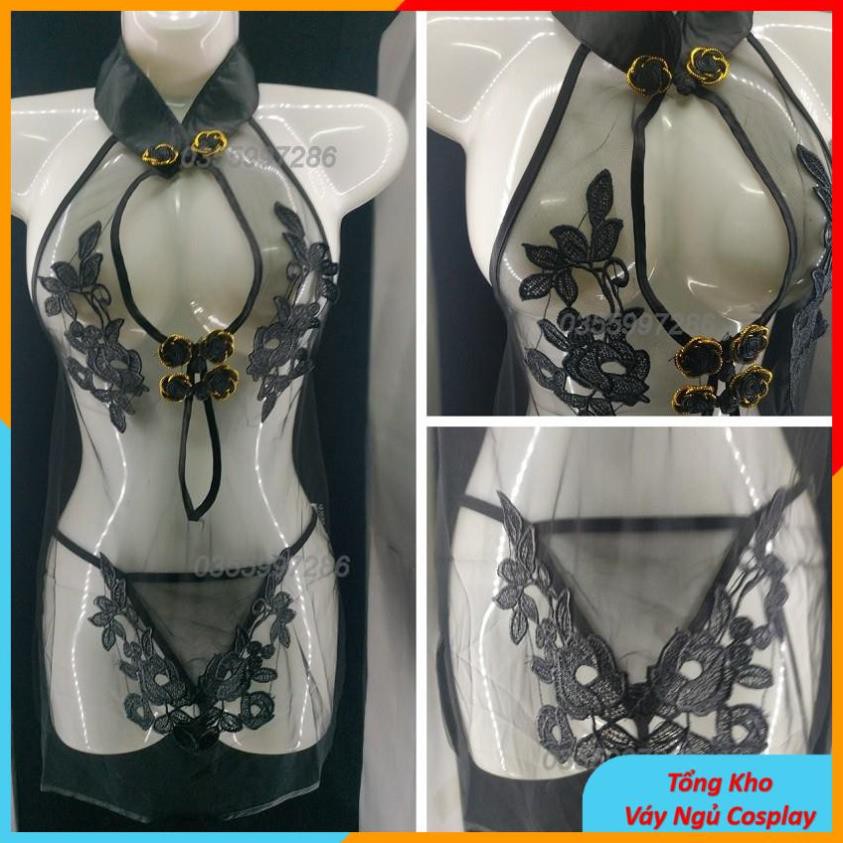 Váy Đầm Ngủ Sexy Voan Xuyên Thấu Sườn Xám Thêu Hoa Gợi Cảm Cao Cấp - Mã SXV001 | BigBuy360 - bigbuy360.vn