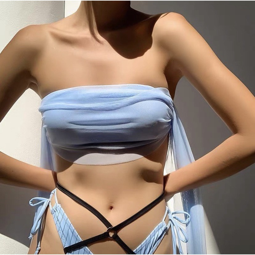 Áo Tube Thun Phối Lưới Xanh Hồng Phong Cách Sexy Ulzzang Hot Trend 2022