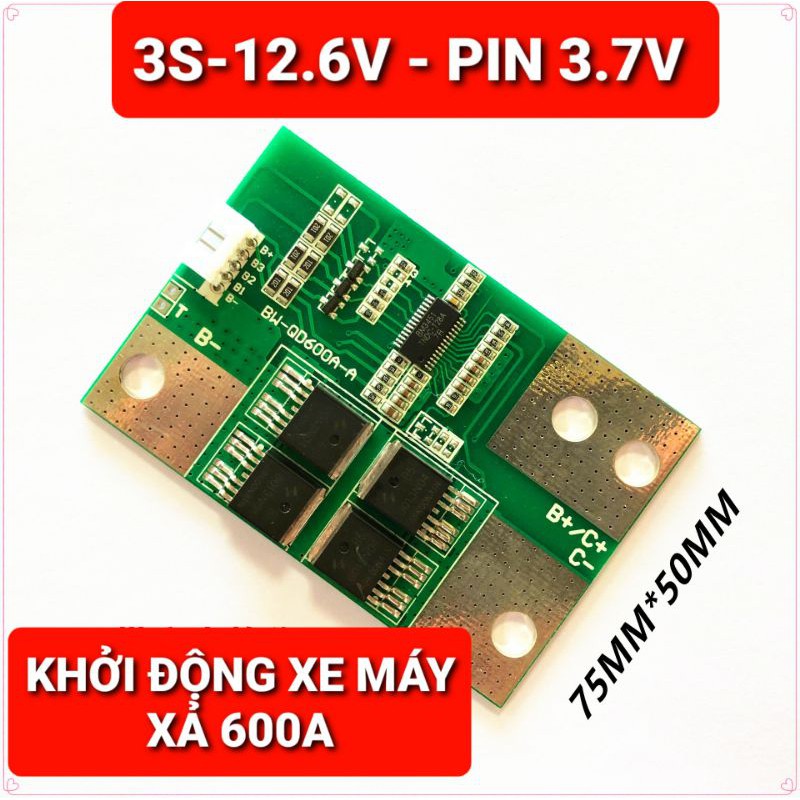 achun.vn - MẠCH BẢO VỆ PIN &amp; KHỞI ĐỘNG XE MÁY 3S-12.6V XẢ 600A - HỆ PIN 3.7V