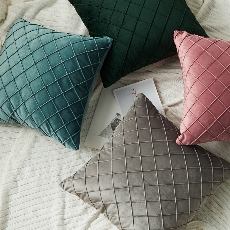 Vỏ Gối Nhung Hình Vuông Thêu Họa Tiết Kim Cương Màu Trơn Hiện Đại