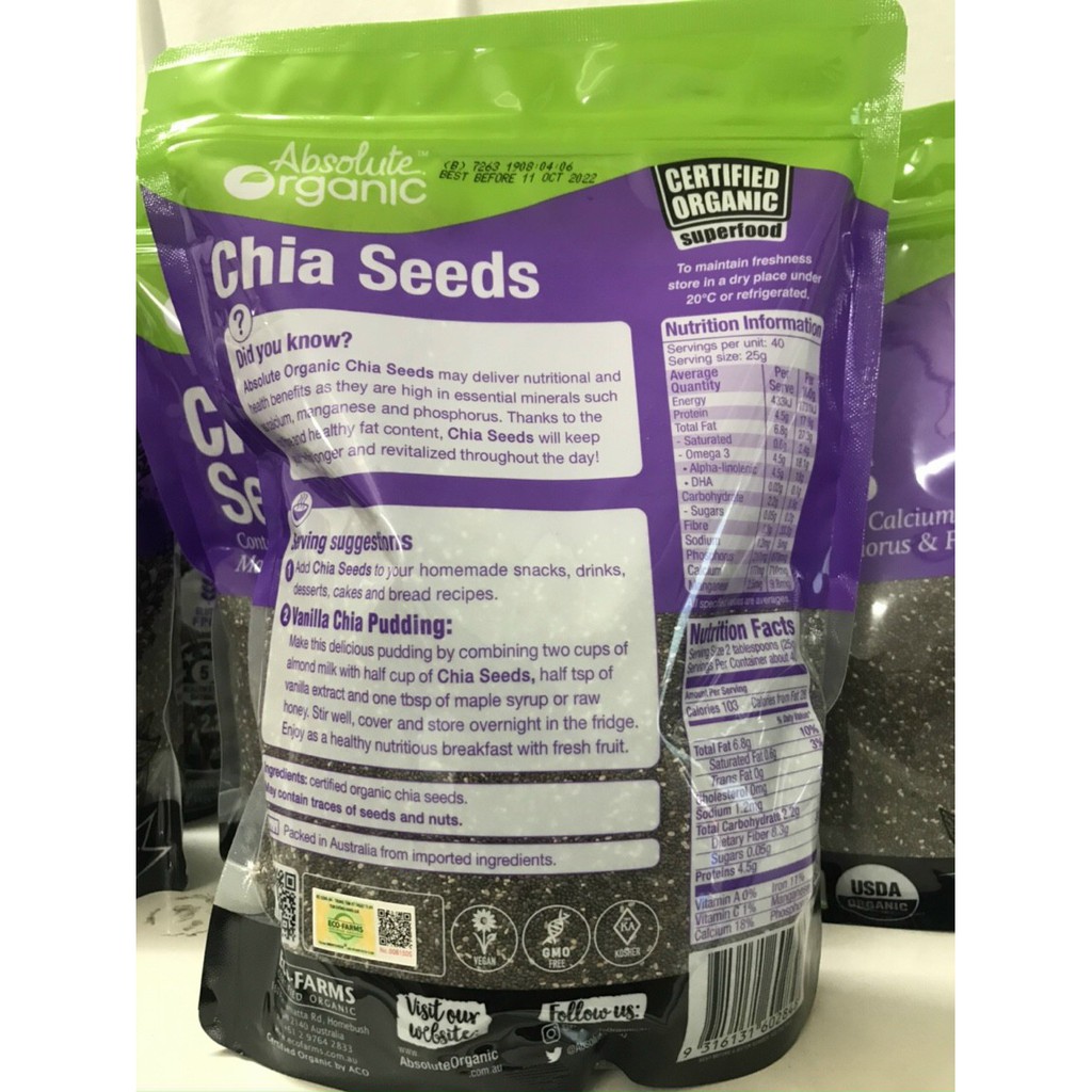 Hạt Chia Úc 1KG Absolute Organic Hữu Cơ Giảm Cân Mới nhất Chuẩn chất lượng Diamondnuts | BigBuy360 - bigbuy360.vn