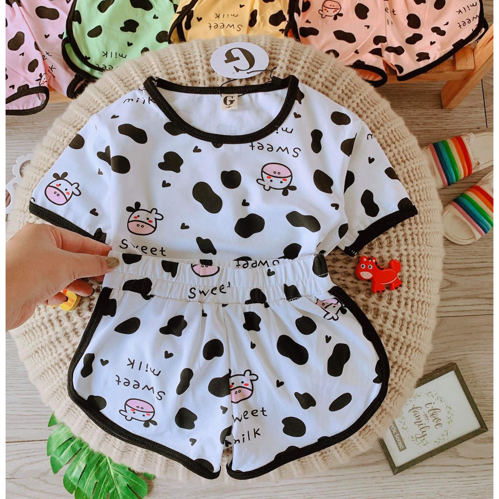 Lyvyshop- (Cotton SG chính phẩm) Bộ quần áo cộc tay Bò Sữa cho bé trai, bé gái 08-26kg