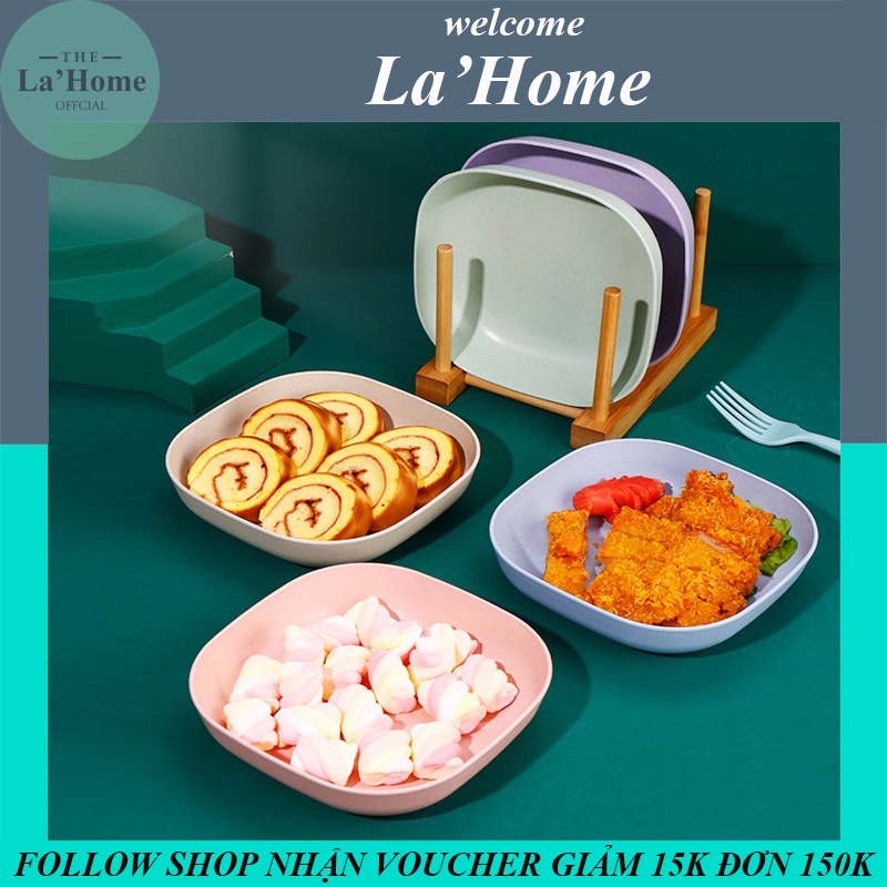 Set 8 đĩa lúa mạch La'Home sâu lòng màu Pastal siêu xinh, đĩa lúa mạch hình vuông đựng thức ăn hoa quả bánh kẹo