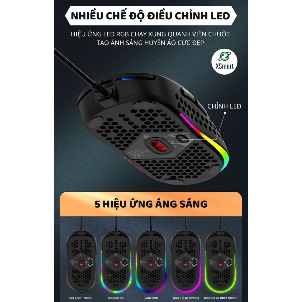 Chuột Cơ Gaming Chuyên Chơi Game Máy Tính PC Laptop M8 Thế Hệ Mới LED RGB Nhiều Chế Độ, DPI 6 Mức