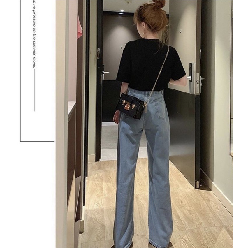 [ DCR ] QUẦN JEAN ỐNG RỘNG NỮ LƯNG CAO MÀU XANH NHẠT RÁCH VẠT TO ĐÙI TRÁI CAO CẤP HADI ĐỦ SIZE S, M, L LAI CUỐN
