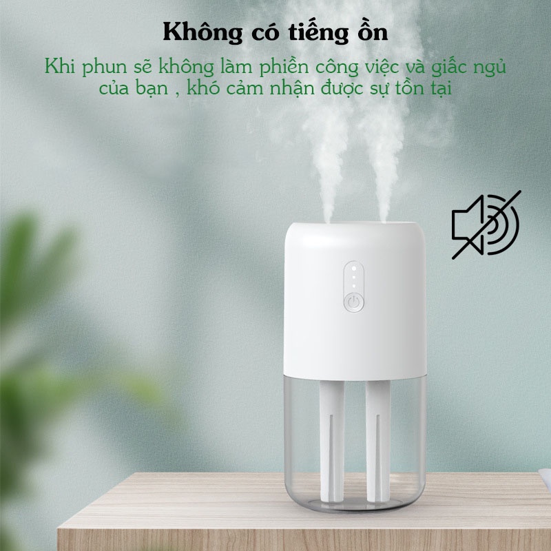 Máy xông tinh dầu phòng ngủ - ô tô 300ml  SẠC PIN - 2 đầu phun - đèn ngủ LED