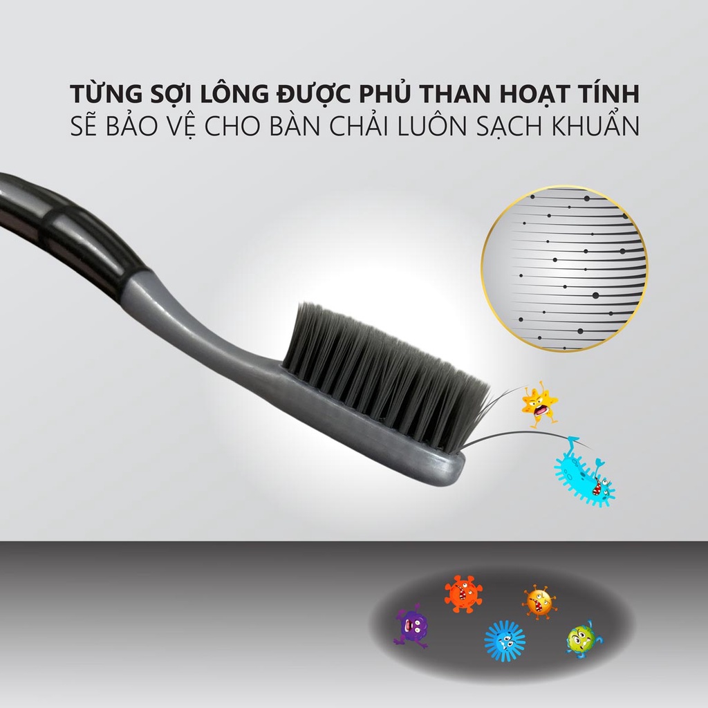Combo 2 bàn chải đánh răng OralClean Carbon lông mềm mỏng tặng kèm nắp đậy tiện lợi