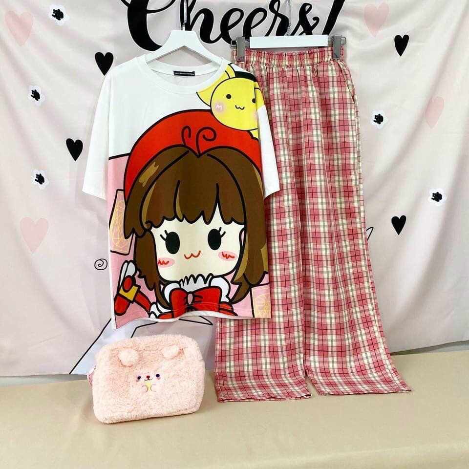 Set đồ bộ nữ quần caro kate ống rộng NHIỀU MẪU 2, đồ bộ hoạt hình Freesize Molly Fashion | BigBuy360 - bigbuy360.vn