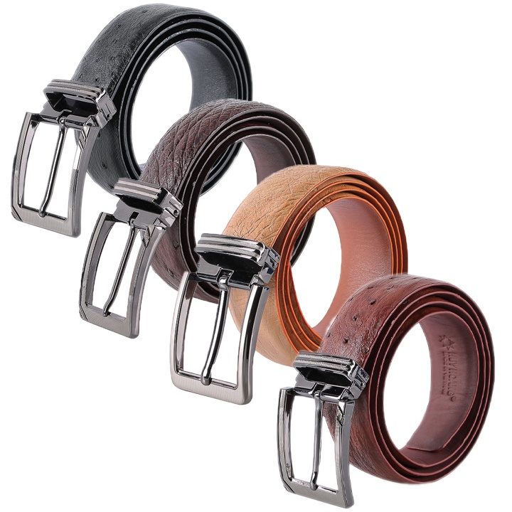 Thắt lưng nam da đà điểu da hột 3,5P đầu kim màu đen, nâu đất, vàng bò, nâu đỏ HP4448-49-50-51