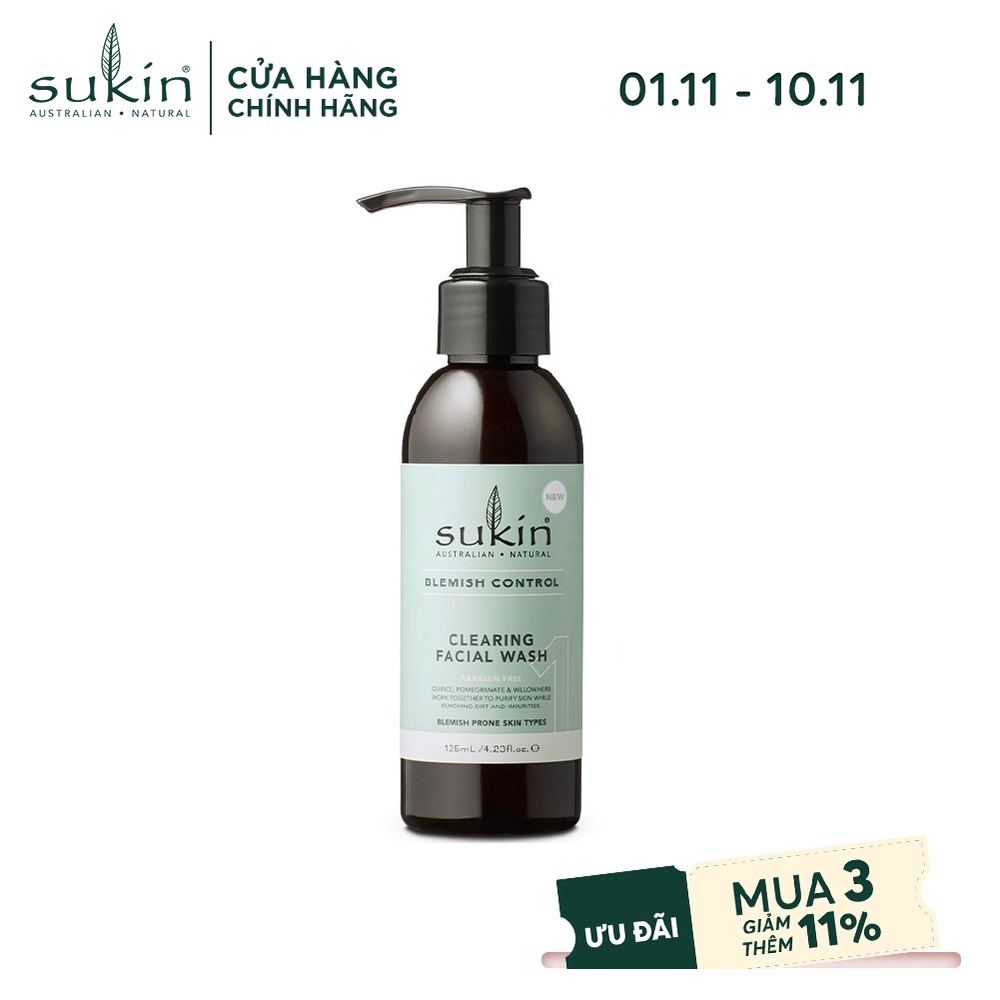 Sữa Rửa Mặt Giảm Mụn Sukin Blemish Control Clearing Facial Wash 125ml