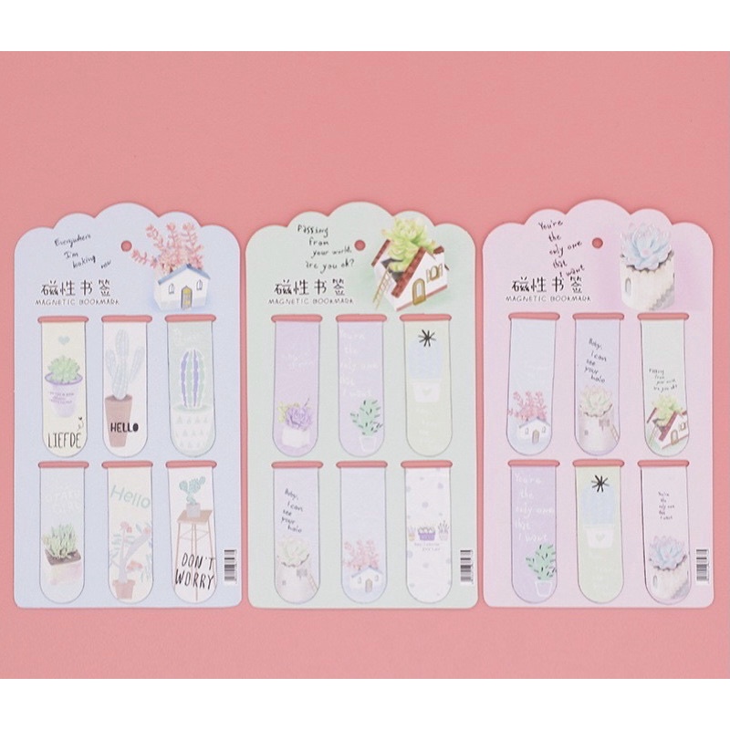 Set 6 Chiếc Bookmark Nam Châm Đánh Dấu Trang Sách Hình Hoa Quả, Cây Cối, Tháp Eiffel, Nhân Vật Hoạt Hình Siêu Yêu