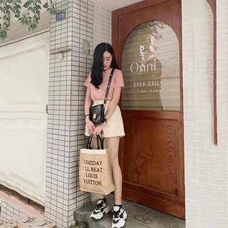 Quần short KAKI nữ cạp thun dáng basic, Quần sooc nữ kèm thắt lưng