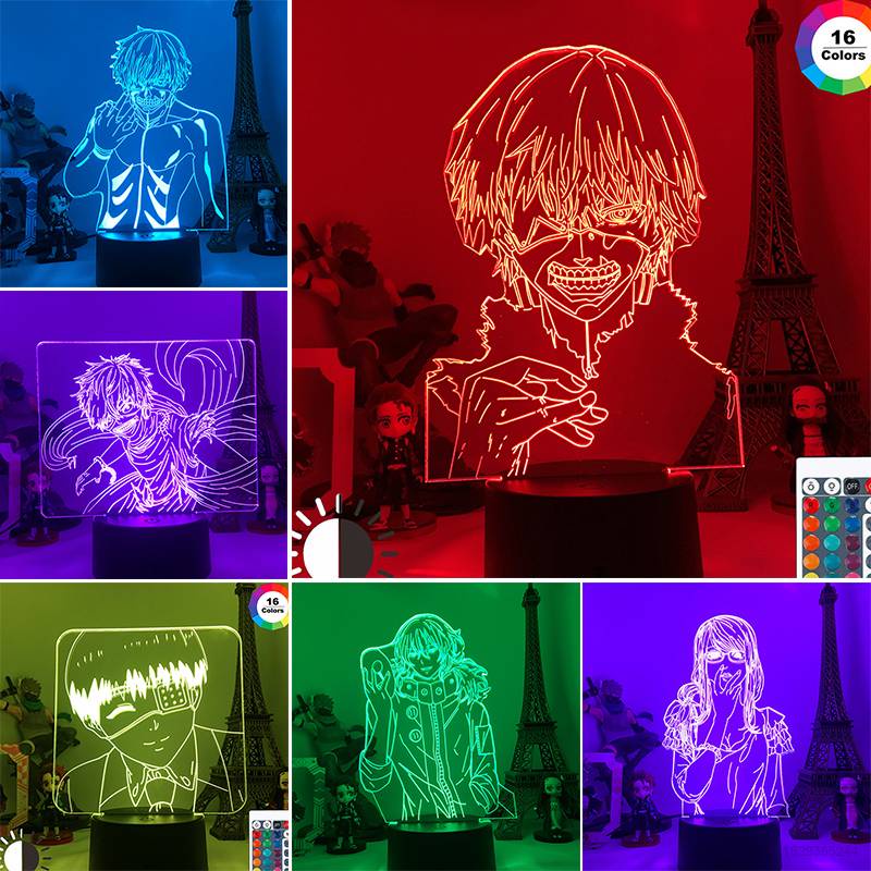 Đèn ngủ LED bằng acrylic cảm ứng phong cách nhân vật Kaneki hoạt hình Tokyo Ghoul