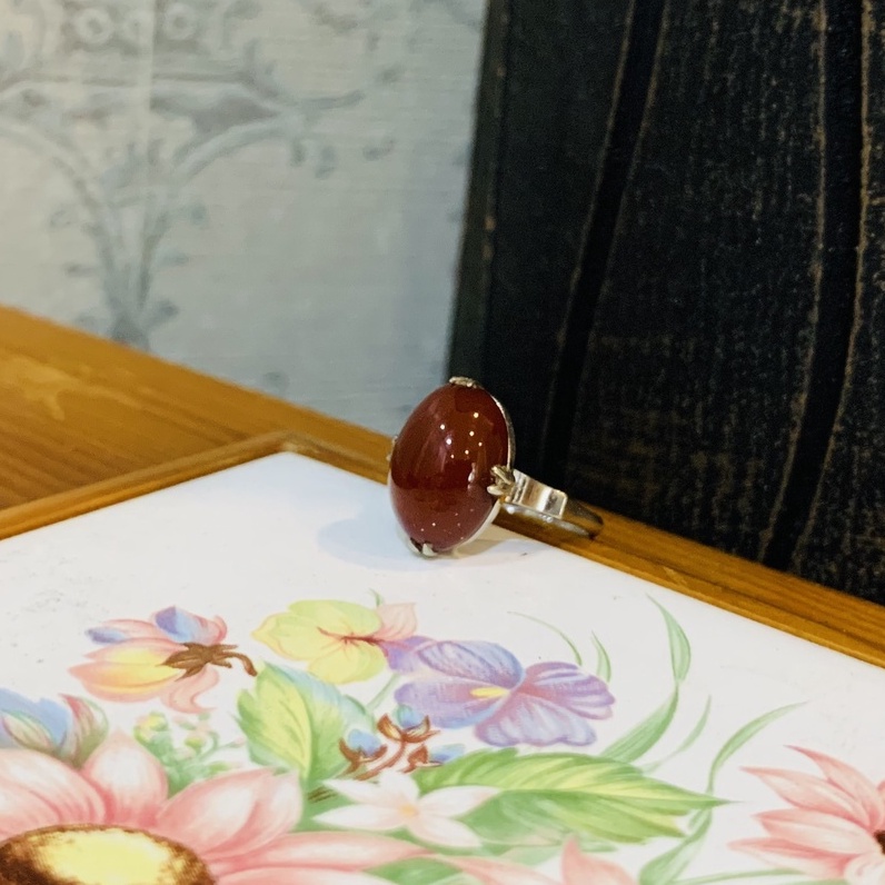 N33. Nhẫn Agate vintage oval đỏ đô | Độc lạ | Vintage Necklace|| Si Nhật | Japan | 2HAND | trang sức nhật bản