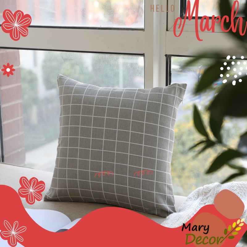 Gối tựa sofa Mary Décor - họa tiết Caro xám G-D06