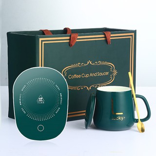 Bộ ly sứ kèm đế điện hâm nóng trà, cafe, hâm sữa + Tặng kèm thìa vàng, hộp LUCKY