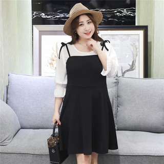 Đầm giả yếm phối tay dài cho người béo mập