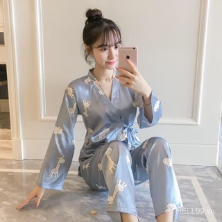 Bộ Đồ Ngủ Tay Dài Dáng Rộng Làm Từ Vải Thoáng Mát Thời Trang Xuân Thu Xinh Xắn Cho Nữ