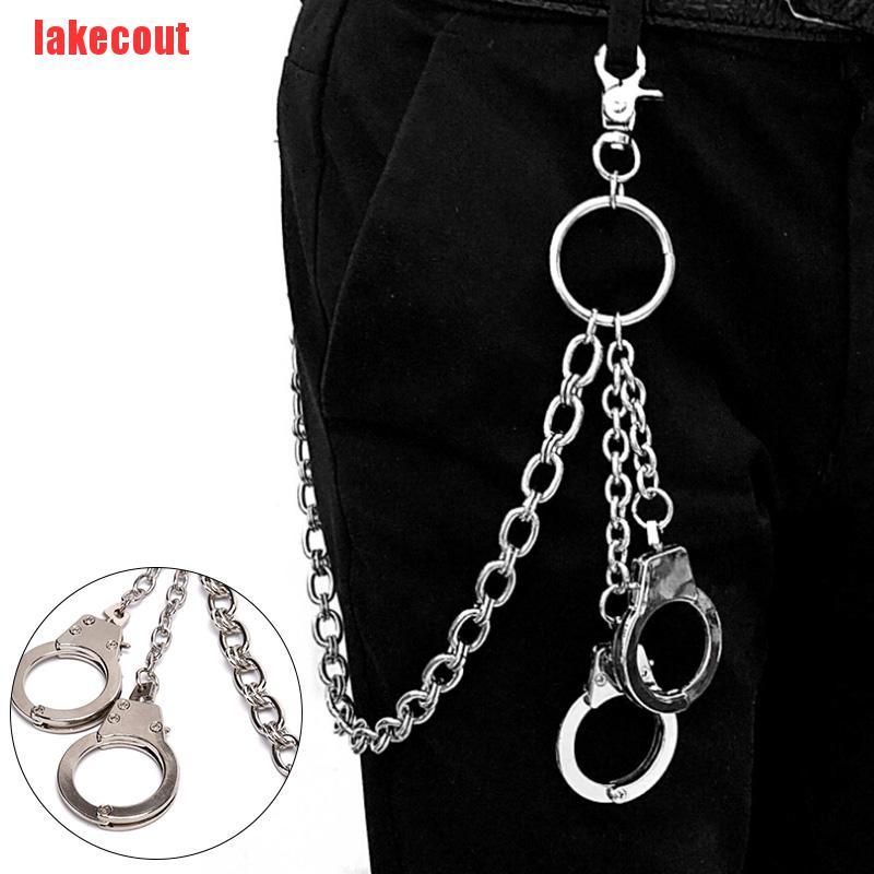 {lakecout}Mens Hip Top Punk Rock Pants Trousers Jeans Waist Wallet Skull Metal Chains YJB