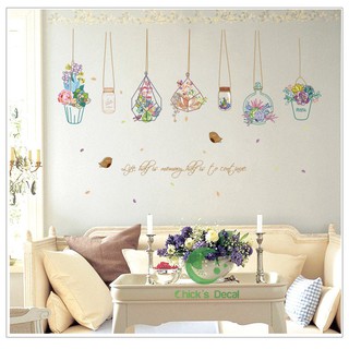 Decal dán tường hình giỏ hoa treo tường rực rỡ