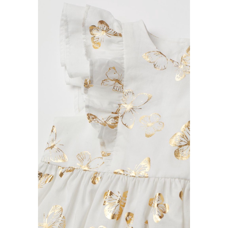 Váy xòe trắng butterfly nhũ vàng HM H&amp;M_hàng chính hãng authentic