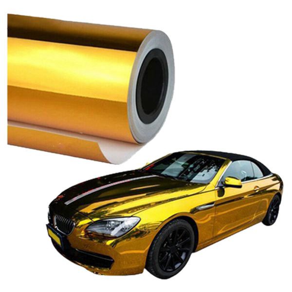 Chrome Mirror Vinyl Film Wrap Sticker Decal Stretchable Reflective 152x20cm gold