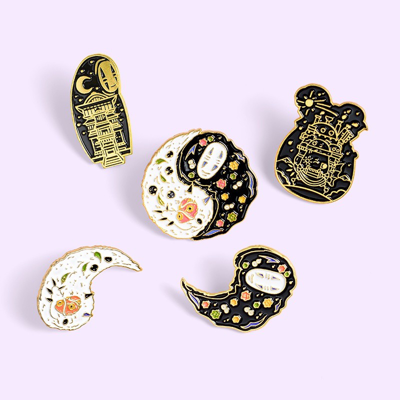 Ghim cài áo QIHE JEWELRY họa tiết nhân vật hoạt hình Vô diện kiểu âm dương dùng làm trang sức hóa trang