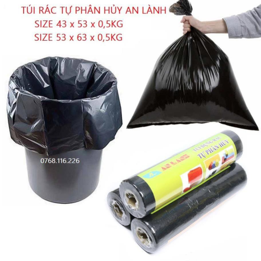 Siêu rẻ- túi rác đen tự phân hủy An Lành size 60*53*0,5kg? cuộn freeship có ảnh chụp thật